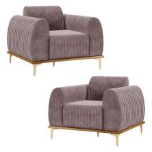 Kit 2 Poltronas Decorativas Sala de Estar Base de Madeira Euro Veludo Rosê G15 - Gran Belo