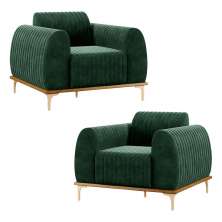 Kit 2 Poltronas Decorativas Sala de Estar Base de Madeira Euro Veludo Verde G15 - Gran Belo