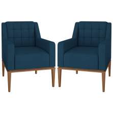 Kit 2 Poltronas Decorativas Sala de Estar Madonna Suede Azul G52 - Gran Belo