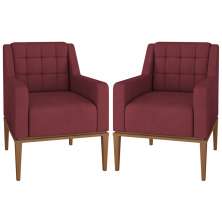Kit 2 Poltronas Decorativas Sala de Estar Madonna Suede Bordô G52 - Gran Belo