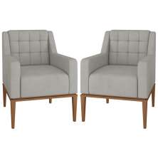 Kit 2 Poltronas Decorativas Sala de Estar Madonna Suede Cinza G52 - Gran Belo