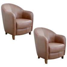 Kit 2 Poltronas Decorativas Sala de Estar Pés Madeira Kairós Couro Caramelo G03 - Gran Belo