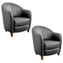 Kit 2 Poltronas Decorativas Sala de Estar Pés Madeira Kairós Couro Preto - Gran Belo