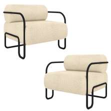 Kit 2 Poltronas Decorativas Sala de Estar Polatsk Base Industrial de Ferro Bouclê Bege G33 - Gran Belo