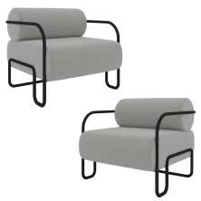 Kit 2 Poltronas Decorativas Sala de Estar Polatsk Base Industrial de Ferro Veludo Cinza Claro G33 - Gran Belo
