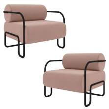 Kit 2 Poltronas Decorativas Sala de Estar Polatsk Base Industrial de Ferro Veludo Rosê G33 - Gran Belo