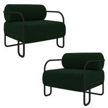 Kit 2 Poltronas Decorativas Sala de Estar Polatsk Base Industrial de Ferro Veludo Verde G33 - Gran Belo