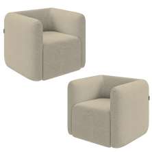 Kit 2 Poltronas Decorativas Sala de Estar Trinidad Base Fixa Bouclê Bege G33 - Gran Belo