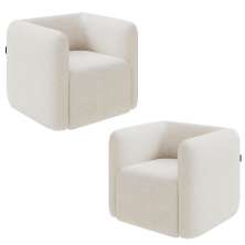 Kit 2 Poltronas Decorativas Sala de Estar Trinidad Base Fixa Bouclê Off White G33 - Gran Belo