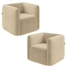 Kit 2 Poltronas Decorativas Sala de Estar Trinidad Base Fixa Veludo Bege G33 - Gran Belo