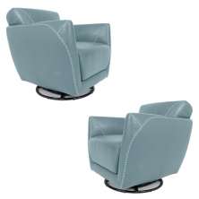Kit 2 Poltronas Decorativas Valentina Sala de Estar Giratória Couro Azul Celeste G40 - Gran Belo