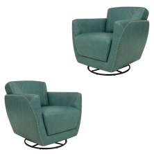Kit 2 Poltronas Decorativas Valentina Sala de Estar Giratória Couro Azul Turquesa Manchado G40 - Gran Belo