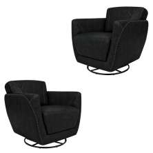 Kit 2 Poltronas Decorativas Valentina Sala de Estar Giratória Couro Preto Manchado G40 - Gran Belo