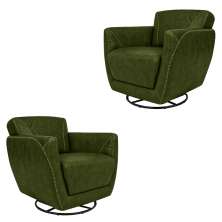 Kit 2 Poltronas Decorativas Valentina Sala de Estar Giratória Couro Verde Manchado G40 - Gran Belo