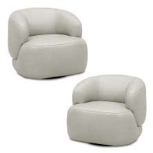 Kit 2 Poltronas Decorativas Verona Sala de Estar Base Giratória em Aço Couro Off White G88 - Gran Belo