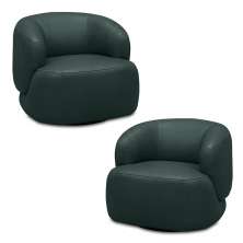 Kit 2 Poltronas Decorativas Verona Sala de Estar Base Giratória em Aço Couro Verde Musgo G88 - Gran Belo