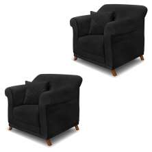 Kit 2 Poltronas Decorativas com 2 Almofadas Armstrong Suede Preto G63 - Gran Belo