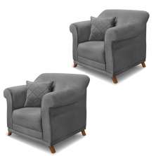 Kit 2 Poltronas Decorativas com 2 Almofadas Armstrong Veludo Cinza G63 - Gran Belo