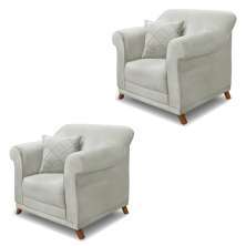Kit 2 Poltronas Decorativas com 2 Almofadas Armstrong Veludo Prata G63 - Gran Belo