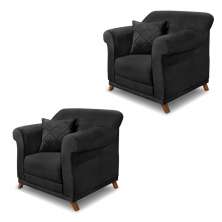 Kit 2 Poltronas Decorativas com 2 Almofadas Armstrong Veludo Preto G63 - Gran Belo
