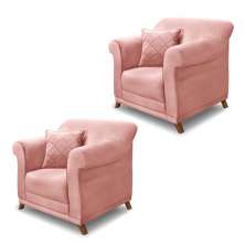 Kit 2 Poltronas Decorativas com 2 Almofadas Armstrong Veludo Rosa G63 - Gran Belo
