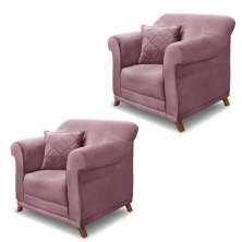 Kit 2 Poltronas Decorativas com 2 Almofadas Armstrong Veludo Uva G63 - Gran Belo