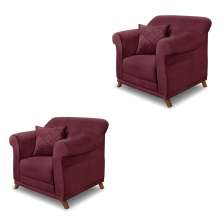 Kit 2 Poltronas Decorativas com 2 Almofadas Armstrong Veludo Vinho G63 - Gran Belo