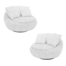 Kit 2 Poltronas Giratória Sala de Estar com Almofadas Afrodite Branco Bouclê G45 - Gran Belo
