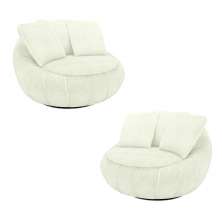 Kit 2 Poltronas Giratória Sala de Estar com Almofadas Afrodite Off White Bouclê G45 - Gran Belo