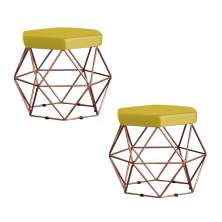 Kit 2 Puff Decorativo Base Bronze Elsa Suede Amarelo G41 - Gran Belo