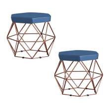 Kit 2 Puff Decorativo Base Bronze Elsa Suede Azul Marinho G41 - Gran Belo
