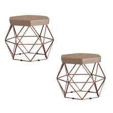 Kit 2 Puff Decorativo Base Bronze Elsa Suede Cappuccino G41 - Gran Belo