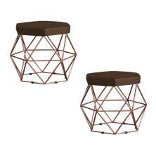 Kit 2 Puff Decorativo Base Bronze Elsa Suede Marrom G41 - Gran Belo