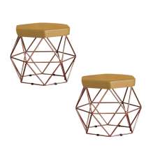 Kit 2 Puff Decorativo Base Bronze Elsa Suede Mostarda - Gran Belo