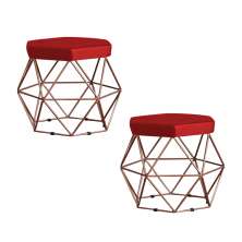 Kit 2 Puff Decorativo Base Bronze Elsa Suede Vermelho G41 - Gran Belo
