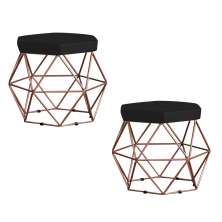 Kit 2 Puff Decorativo Base Bronze Elsa Veludo Preto G41 - Gran Belo