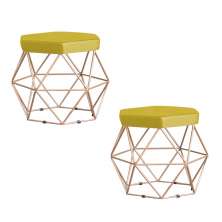 Kit 2 Puff Decorativo Base Gold Elsa Suede Amarelo G41 - Gran Belo