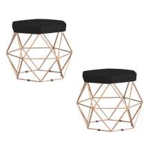 Kit 2 Puff Decorativo Base Gold Elsa Suede Preto G41 - Gran Belo