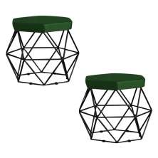 Kit 2 Puff Decorativo Base Preta Elsa Suede Verde G41 - Gran Belo