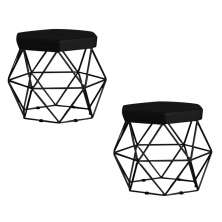 Kit 2 Puff Decorativo Base Preta Elsa Veludo Preto G41 - Gran Belo
