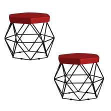 Kit 2 Puff Decorativo Base Preta Elsa Veludo Vermelho G41 - Gran Belo