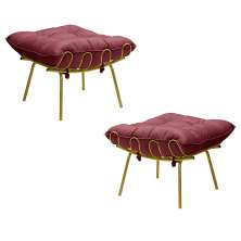 Kit 2 Puff Decorativo Sala de Estar Abel Pés Dourado Suede Bordô G41 - Gran Belo
