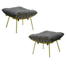 Kit 2 Puff Decorativo Sala de Estar Abel Pés Dourado Suede Cinza G41 - Gran Belo