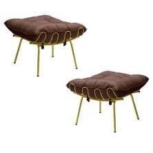 Kit 2 Puff Decorativo Sala de Estar Abel Pés Dourado Suede Marrom - Gran Belo