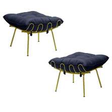 Kit 2 Puff Decorativo Sala de Estar Abel Pés Dourado Veludo Azul G41 - Gran Belo