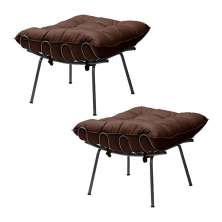 Kit 2 Puff Decorativo Sala de Estar Abel Pés Preto Suede Marrom G41 - Gran Belo