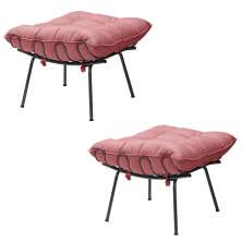 Kit 2 Puff Decorativo Sala de Estar Abel Pés Preto Suede Rosa G41 - Gran Belo