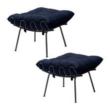 Kit 2 Puff Decorativo Sala de Estar Abel Pés Preto Veludo Azul G41 - Gran Belo