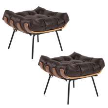 Kit 2 Puff Decorativo Sala de Estar Costela Couro Marrom G34 - Gran Belo