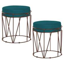 Kit 2 Puffs Decorativo Sala de Estar Base Bronze Chloe Suede Azul Claro G41 - Gran Belo